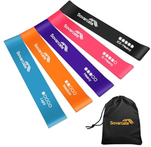 Fitnessbänder [5er Set] 5 Stufen Naturlatex Elastic Resistance Bands Widerstandsbänder Gymnastikband Gummiband Sport Trainingsbänder Fitness Home Gym Pilates Yoga - mit Tragetasche