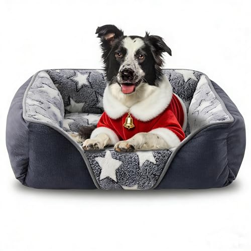 Heymamba Medium Dog Bed with 20cm High Side, Dog Beds Medium Washable Dog Sofa Bed Filled with 1.3kg High-Density Cotton Easily Support 16-20Kg Corgi/Dachshund/Jack Russell, 64x53x20cm