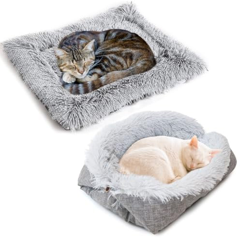 Katzenbett 2 in 1 Katzenbett Flauschig Katzensofa Flauschige & Weich Katzenkörbchen Waschbar Haustierbett Faltbar Welpenbett Katzenkissen Flauschig katzenkissen Katzendecke für katzen und Kleine Hunde