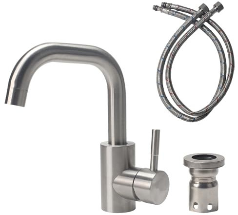 Minnhua Wasserhahn Bad Edelstahl, Waschtischarmatur 360° Drehbar, Armatur Badezimmer mit Schlauch, Mischbatterie Waschbecken für Badezimmer WC Spül Küche Spülbecken (Gebürstete Farbe)