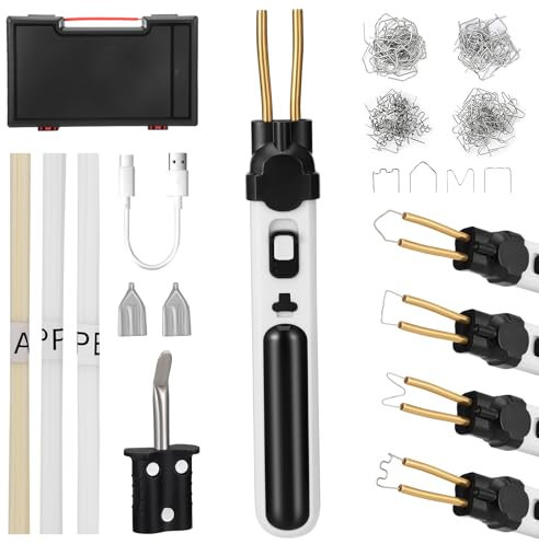 Cordless Plastic Welding Kit,2 in1 Plastic Welder Gun with 200pcs Staples,15pcs Rods,3 Soldering Tips,Led Work Light,2.0Ah Battery,Hot Stapler Plastic Welder Repair Kit for Bumper Crack Repair