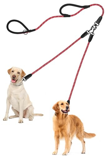 PetBonus Guinzaglio doppio per cani, Anti-aggrovigliamento, Robusto riflettente doppio guinzaglio in nylon, Adatto per di cani di taglia media e grande 1,2 cm