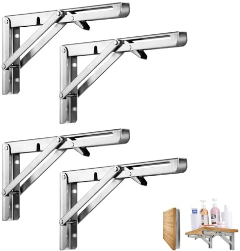 Industriell 15 cm (6-tum) hopfällbara hyllfästen 4-pack – rostfria stålfästen för brittisk hemrenovering, studentrum och husbilshyllor (50 kg kapacitet)