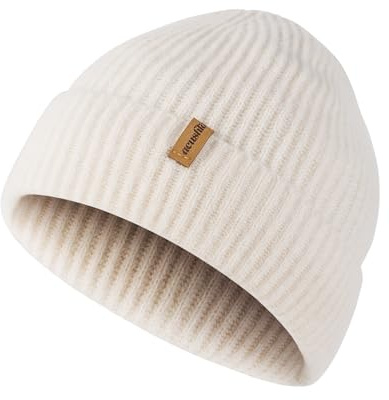 ACUSHLA Gorro de lana merino 100 % para hombre y mujer, ajuste holgado, gorro de invierno, unisex, para clima frío, Blanco cremoso, talla única