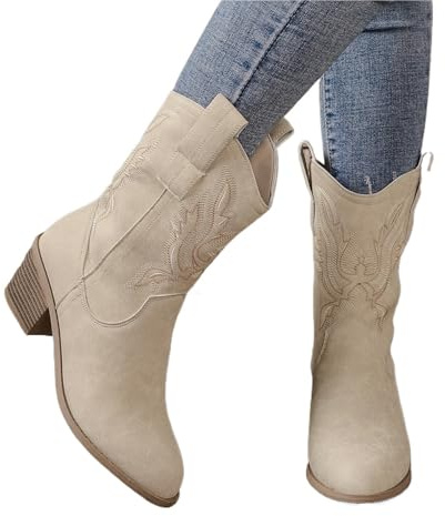 LYXYGMV Botas de Mujer, Zapatos Casuales de Moda for Mujer, Tacones Altos, Estilo extraño, Punta Puntiaguda, Botas de Color Liso. para La Fiesta Temática Country Concert(Beige,38)
