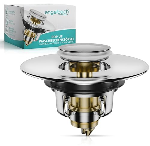 Engelbach® Waschbeckenstöpsel Pop Up 40mm Universal - wackelfrei, rostfrei & langlebig - Abflussstopfen, Stöpsel für Waschbecken & Bidets mit Haarsieb - Chrom