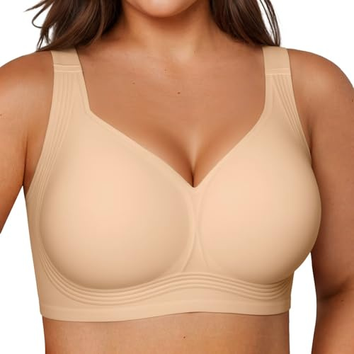 Vertvie Sujetadores Jelly para mujer, talla extragrande, reductor, suave, sin varillas, push up, soporte completo, cobertura de espalda (piel, 42C)