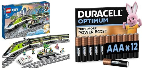 LEGO City Express Passenger Train Set - incl. a Remote Controlled Train Toy s + DURACELL Optimum AAA Batteries (12 Pack)