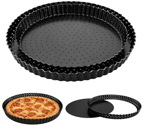 LOPYXBR Set med 2 tårtformar med lyft, rund med hål, 26 cm och 30 cm, Quichform med lyft, non-stick-beläggning, tarteform, rund av kolstål för krispig pizza