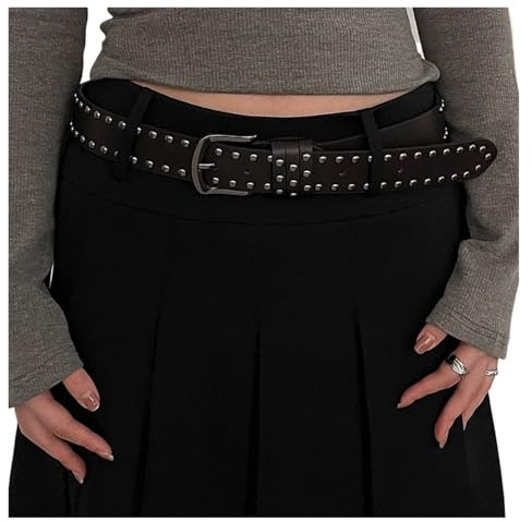 VMDVBNA Cinturón de Remaches Cinturón for mujer con lazo for vaqueros, personalidad for, remaches, color negro(Coffee)