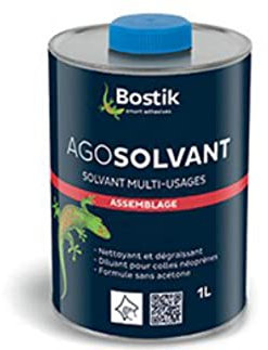 Bostik AGOSOLVANT Diluant et Nettoyant de Colles – Dégraissage des Surfaces à Encoller – Formule sans Acétone – Incolore – Bidon de 1L