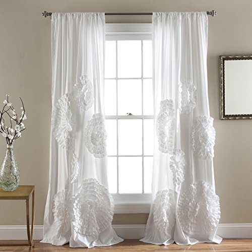 Lush Decor Serena Light Filtering Window Curtain Panel, Single, 54 W x 84 L, White - Drapes - Floral Curtains for Bedroom - Cute Curtains - Coquette Decor