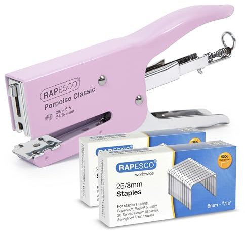 Rapesco 1356A Porpoise Classic Heftzange mit 10.000 Heftklammern des Typs 26/8 mm, 45 Blatt Kapazität, Rosa