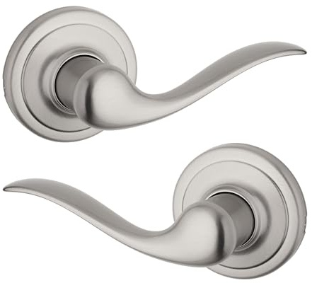 Kwikset Tustin Interior Passage Door Handle, Lever For Closet and Hallway Doors, Reversible Non-Locking Handle Lever, Satin Nickel, with Microban Protection