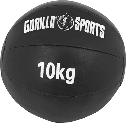 Gorilla Sports® Palla Medica - da 1 a 10 kg, Singolo o Set, Diametro 29 cm, in Pelle Sintetica, Pieno con fiberfill e sabbia, Nero - Slam Ball, Fitness, Palestra, Allenamento, Ginnastica, Esercizi