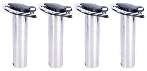 Amarine Made 4 Pack of Stainless Steel Rod Holders Rubber with Cap, Liner, Gasket (15 Degree Rod Holders)