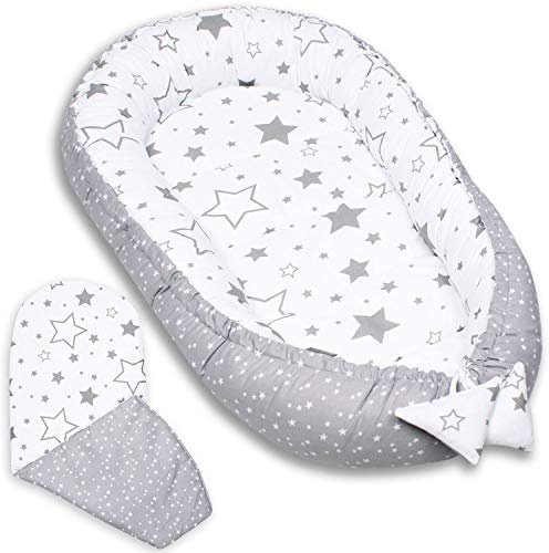 PaLulli Babynest - Cuscino multifunzionale con morbido materasso aggiuntivo, in cocco, paracolpi, lettino da viaggio per neonato, 100% cotone OEKO-TEX, prodotto nell'UE (verde menta II)