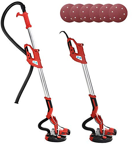 Bakaji Lijadora de pared de techo Lijadora Jirafa Placa de yeso 750 W Potencia 800-1750 RPM succión automática con tubo varilla telescópica y 6 discos abrasivos 225 mm incluidos