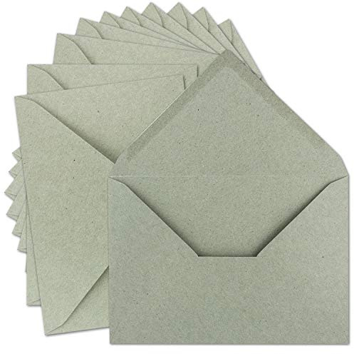 50 x vintage brevkuvert DIN C5 kraftpapper 120 g/m² – 157 x 225 mm – grå återvinning – våtlimning spetsklaff – OmWorld by GUSTAV NEUSER