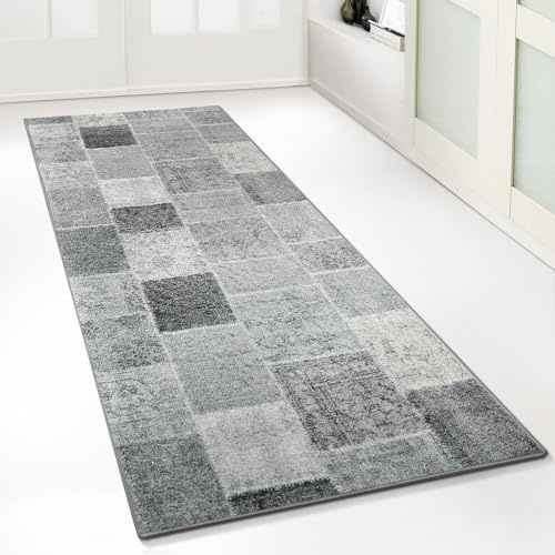 Design Carpet Runner Rug Floor Mat, Non Slip Runner Mat for Kitchen Hallway Living Room Bedroom Vintage Ornament Classic Modern Design (80 x 150 cm, Monsano Anthracite)