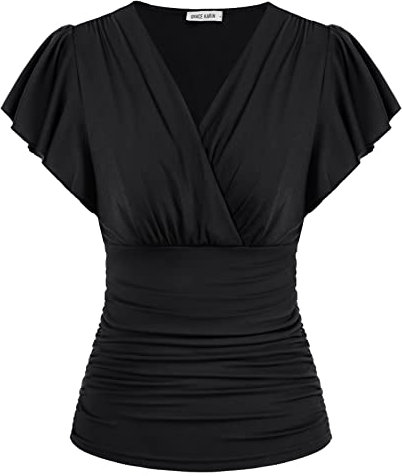 GRACE KARIN Damen V-Ausschnitt Oberteile Sexy Kurzarm Casual Mode Bluse Tops Tunika Elegant Einfarbig Pullover CL1977S23-01_0XL