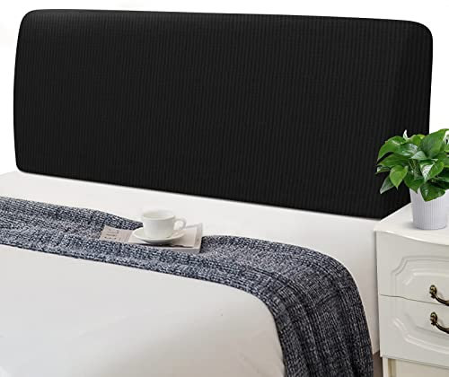 Jaotto Bettkopfteil Hussen Strecken Bett Kopfteilbezug Dehnbar Waschbar Verdicken Jacquard All-Inclusive Staubdicht Bett Kopfteil Überzug für Doppelbett Einzelbett Bett Kopf(180-200cm,Schwarz)