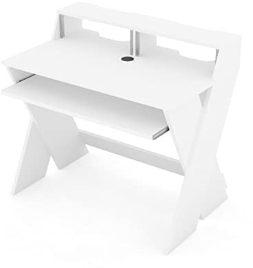 Glorious Sound Desk Compact White - Kompakte Studio-Workstation im smarten Design mit großer Arbeitsfläche, ausziehbarem Keyboard-Fach, 2 x 3-HE-Racks und Kabelkanal im Inneren