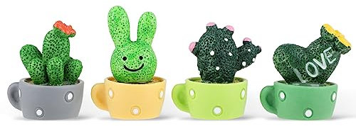 COBEE Small Artificial Cactus Car Decoration Car Interior Cactus Ornament Cute Green Plant Cactus for Car Dashboard Home Office Computer Table, 4 Pcs, Each is 3 x 2.5cm (550033_1-TZD-1)