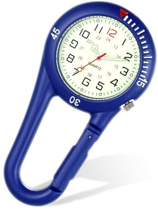 WUIOWPPIC Taschenuhr Mit Karabiner Karabiner Uhr Digital Taschenuhr Digital Krankenschwester Karabiner Uhr Mit Leuchtendes Zifferblatt Herren Damen Outdoor Rucksack Praktisch Krankenschwesteruhr Blau