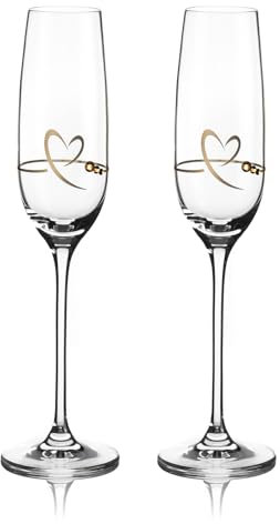 DIAMANTE Champagne Flutes Prosecco Glasses Pair Heart of Gold Design Embellished with Swarovski Crystals with Gift Box Set of 2