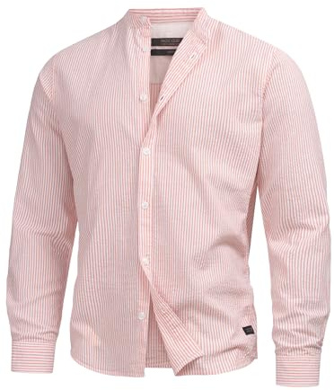 Indicode Herren INCari Sommer-Hemd gestreift aus Baumwolle | Herrenhemd für Männer Flamingo, XXL
