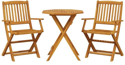 vidaXL Muebles cafetería Plegables 3 pzas Madera Maciza Acacia, Juego de bistró de jardín, Juego de balcón, Juego de Muebles de Exterior