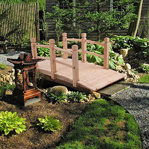 Rpuzonier 5 ft Garden Bridge for Outdoors, Wooden Bridge Pathway with Safety Rails Decorative Pond Landscaping, Small Wood Walkway Landscaping, Backyard, Creek or Farm, Stained Finished (Natural)