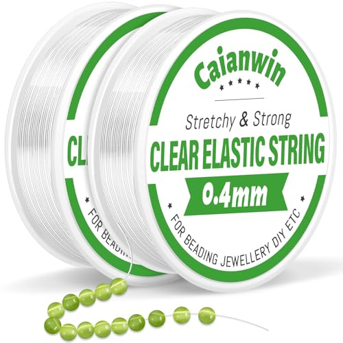 0.4mm/100m Fil Elastique pour Bracele Caianwin 2 Rouleaux Elastique pour Bracelet 0.4mm Transparen Fil pour Bracelet Perle, Fil Nylon pour Bracelets Bijoux en Perles Bricolage