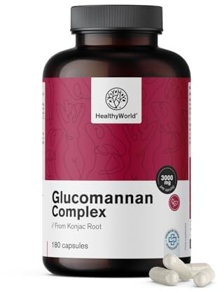 HealthyWorld® Complesso di glucomannano 3000 mg – Dalla Radice di Konjac - 180 capsule - Supporto per la perdita di peso - Con aggiunta di Colina, Cromo, Vitamine D3 e B3 - Senza OGM