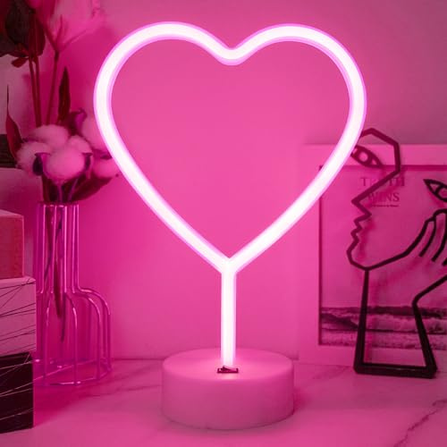 JEMESI Insegna luminosa al neon a forma di cuore rosa – Lampada LED USB/batteria per camera da letto, matrimonio, San Valentino e decorazione – Idea regalo