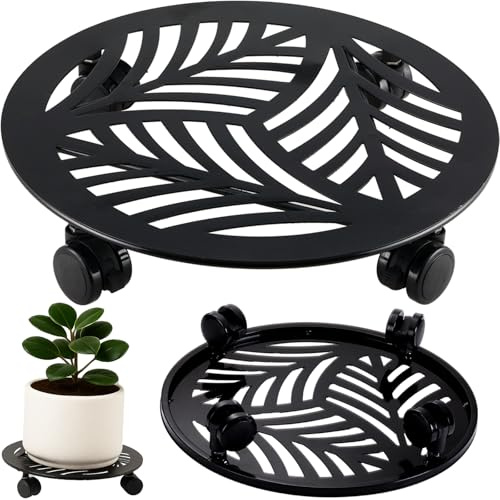 1 paquete de organizador grande de metal para plantas con ruedas de poliuretano de 13 pulgadas, soporte para plantas rodantes de hierro forjado resistente para interiores y exteriores, con ruedas