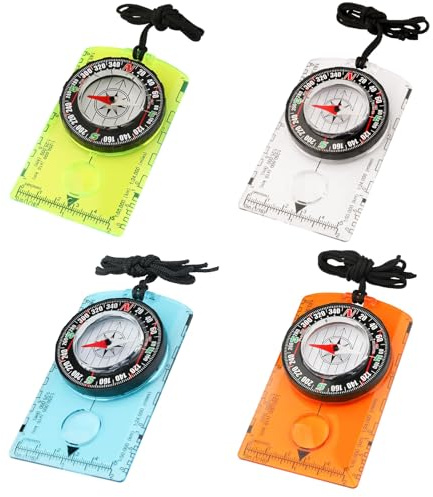 Haoledy 4 Pièces Boussole Randonnée pour Enfant avec Cordon, Boussole Militaire avec Gravure, Survie Materiel Militaire pour Trekking, Camping, Cyclisme, Aventures en Plein Air
