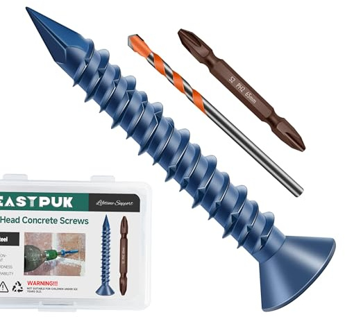 EASTPUK 30 viti per calcestruzzo da 3/16 x 1-1/4 con punta da trapano, viti a testa piatta per muratura, blocchi, stucco di mattoni, viti in cemento rivestite di blu