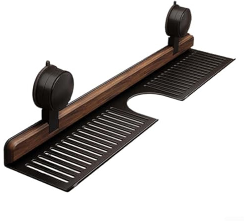 Estante de ventosa de nogal para almacenamiento de baño y cocina con drenaje optimizado, instalación de succión al vacío y marco de aleación de aluminio resistente a la corrosión