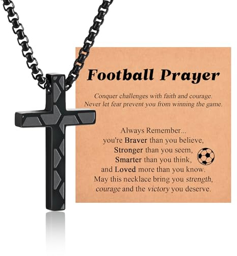 Football Gifts for Boys, Boys Football Cross Chain Necklace, Birthday Christmas Graduation Christening Presents for Teenage Boy, Xmas Stocking Fillers for Son Grandson Nephew