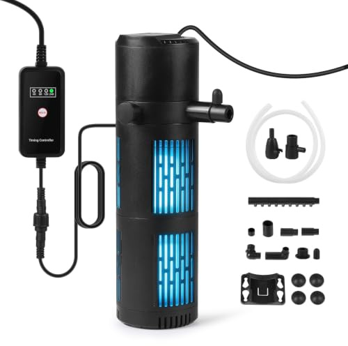 SWAWIS 5 i 1 akvariefilter 2 000L/H med 6 W UV- och timerlampa, med duschstång, för luftfiltrering, sterilisering, lämplig för akvarier från 180 till 600 L (25 W)