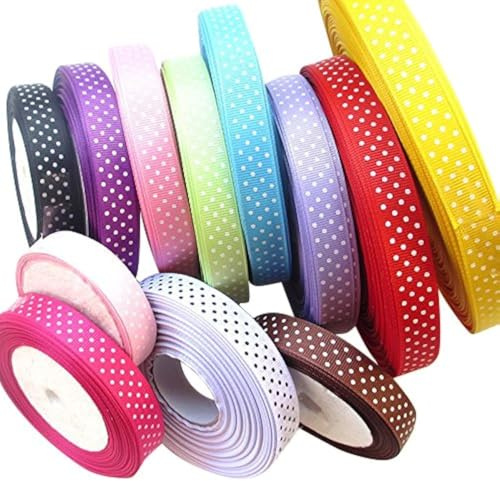Chenkou Craft 24 Yards 5/8 Dot Grosgrain Ribbon Total 12 Colors Mix Lots Bulk