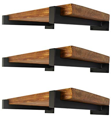 6 Pcs Floating Shelf Brackets 6 Inch Heavy Duty Wall Mounted Industrial Metal Shelving Supports with Lip (150mm/6 Inch Black)