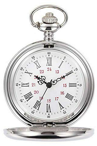 WONOLO Smooth Vintage Steel Quartz Pocket Watch Classic Fob Pocket Watch with Short Chain for Men Women - Gift for Birthday Anniversary Day Christmas Fathers Day (Silver)