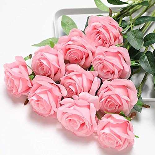 Veryhome 10 Pezzi Fiori Artificiali Rose di Seta Falso Bouquet da Sposa da Sposa per la casa Giardino Partito Decorazioni Floreali (Rosa, Rose in Fiore)