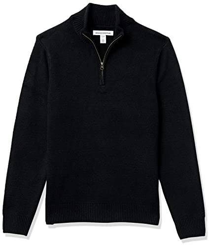 Amazon Essentials Maglione Morbido a Maniche Lunghe con Cerniera sul Collo Uomo, Nero, S