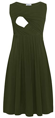 Smallshow Women's Sleeveless Patchwork Maternity Nursing Dress with Pockets Army Green,S