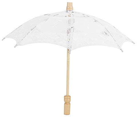 Jeffergarden Hochzeit Braut Regenschirm, Weiß Schwarz Sonnenschirm Spitze Regenschirm Hochzeit Braut Regenschirm Spitze Stoff Eukalyptus Griff Für Hochzeiten Feiern Dekoration(L-Weiß)