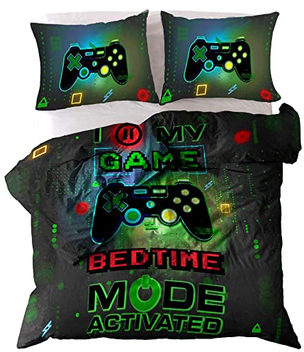 Lions Gaming Bedding Double- Multi Color Printed Kids Double Duvet Set Quilt Cover with Matching Pillowcase, 3 Piece Reversible Quilt Covers, Gamer Bedroom For Boys, 200x200cm